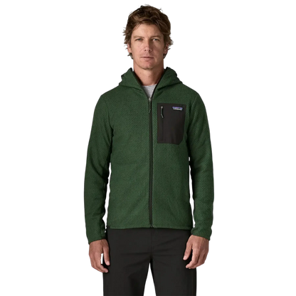 Patagonia M's R1 Air Full-Zip Hoody vert - Sweat a capuche zippe sur fond transparent - Surfshop Shapers Club House, La Rochelle
