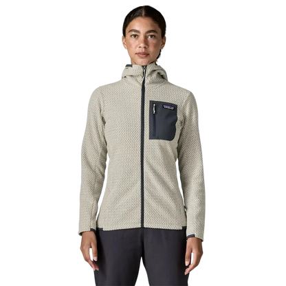 Patagonia W's R1 Air Full-Zip Hoody blanc - Sweat a capuche zippe sur fond transparent - Surfshop Shapers Club House, La Rochelle