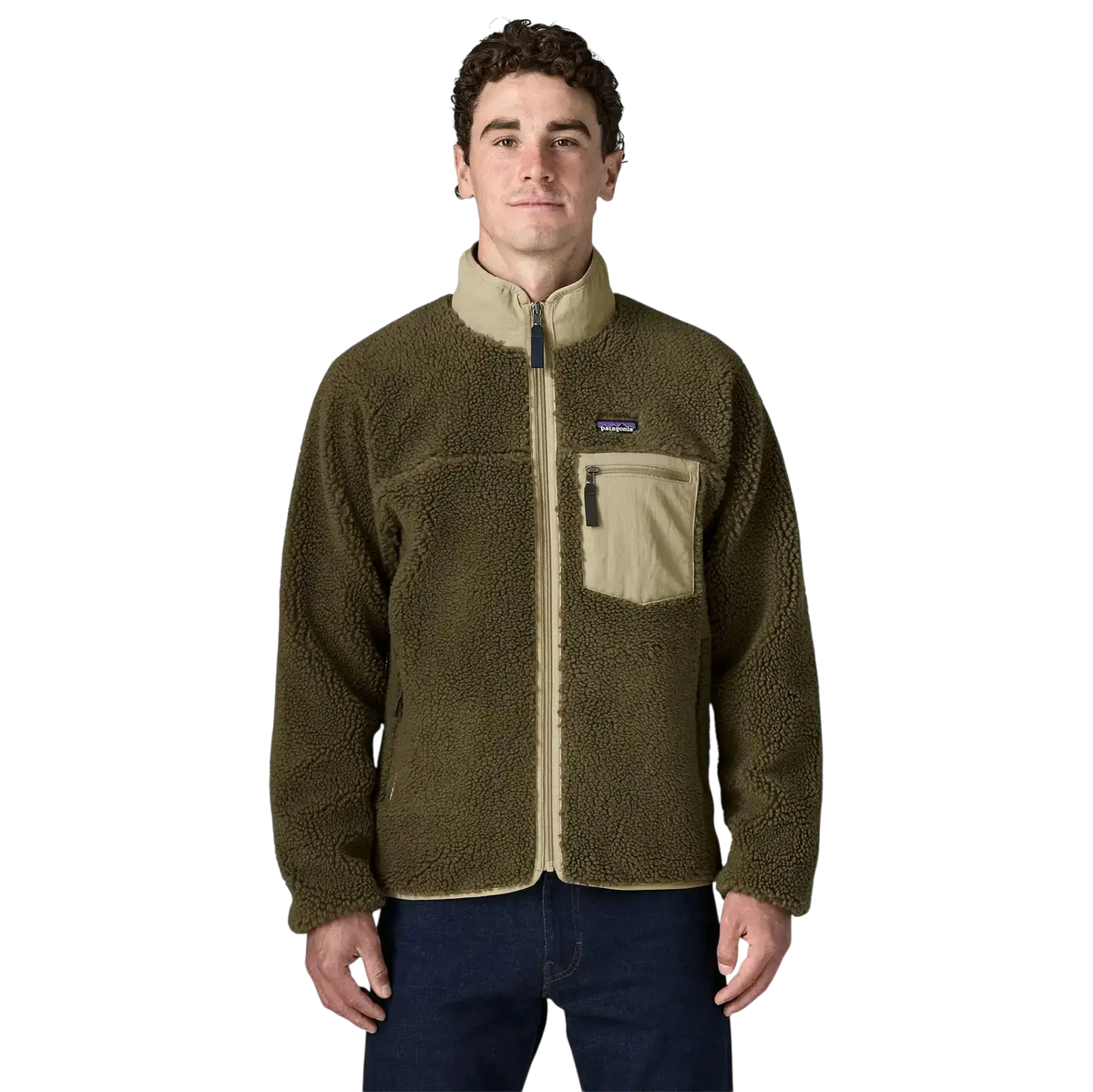 Patagonia M's Classic Retro-X Jkt vert - Veste sherpa sur fond transparent - Surfshop Shapers Club House, La Rochelle