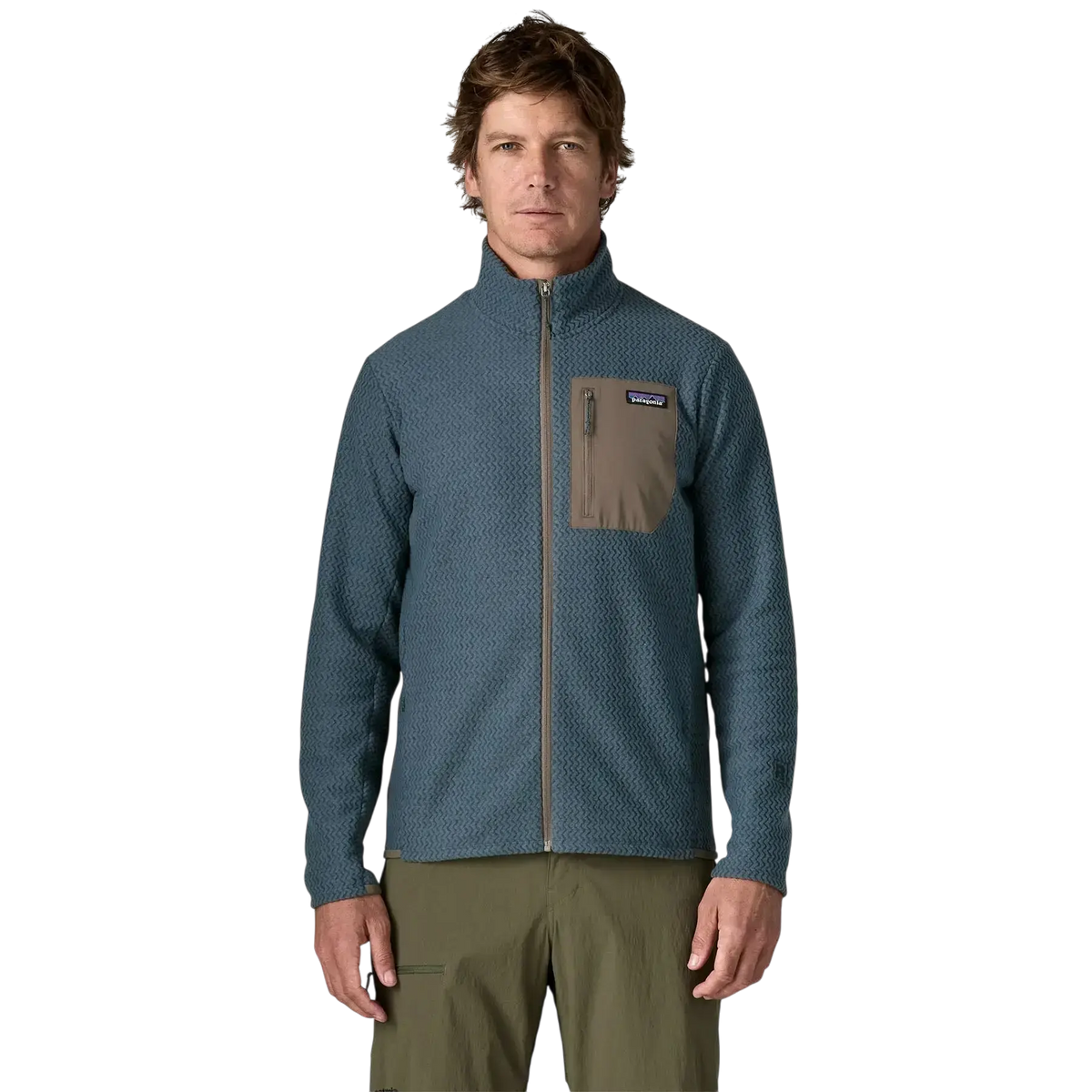 Patagonia M's R1 Air Jkt bleu - Veste polaire sur fond transparent - Surfshop Shapers Club House, La Rochelle