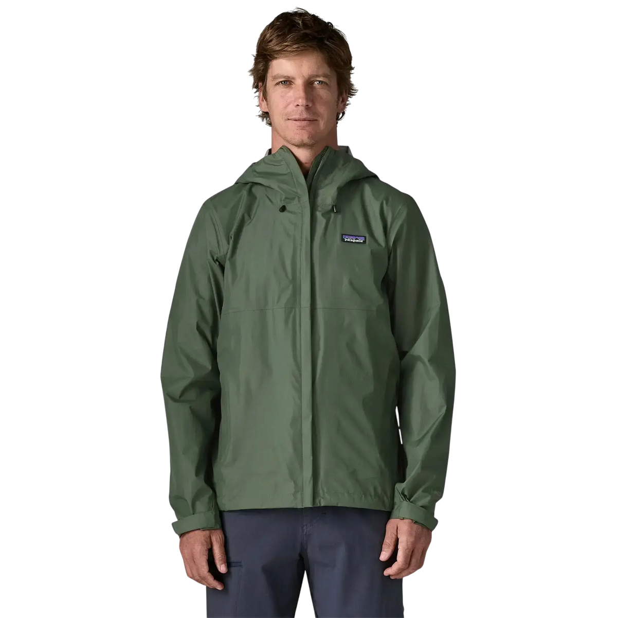 Patagonia M's Torrentshell 3L Rain Jkt vert - Veste impermeable sur fond transparent - Surfshop Shapers Club House, La Rochelle