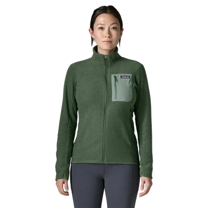 Patagonia W's R1 Air Jkt vert - Veste polaire sur fond transparent - Surfshop Shapers Club House, La Rochelle