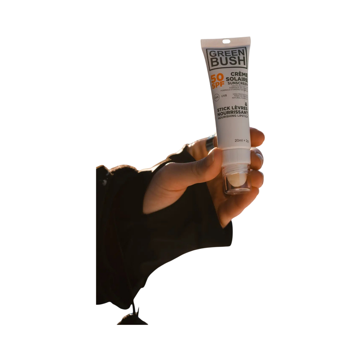 COMBI GREENBUSH : CREME SOLAIRE SPF50 20ML / STICK LEVRES NOURRISANT 2GR "BIO COSMOS" - photo 2