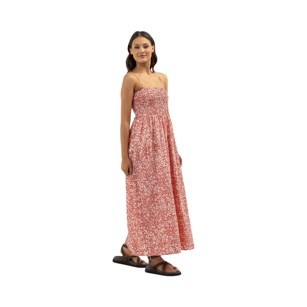 ISLANDER FLORAL SHIRRED MIDI DRESS MULTI COULEURS