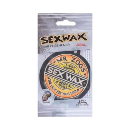 Shapers-Club- Sex Pack - Wax Deodorant with the scent of coconut. The circular deodorant has an orange, yellow and black design with the phrases "Mr. Zog's Sex", Wax "Original" and "The Best for Your Stick". The transparent plastic packaging comes with a practical hanging tab. -surfshop-surfboard