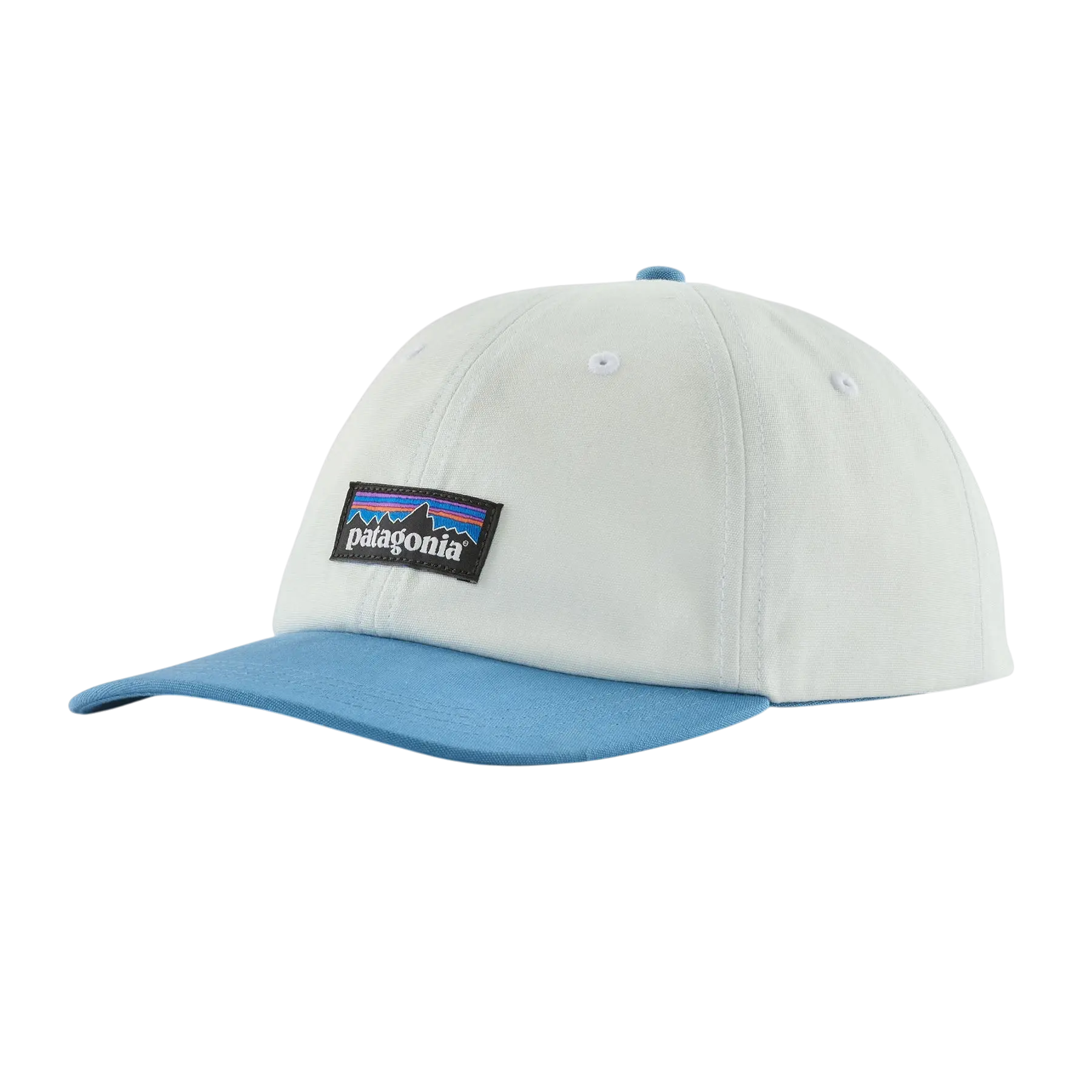 Casquette Surfshop - Shapers Club House Patagonia P-6 Label blanche et bleue avec logo brodé sur le devant