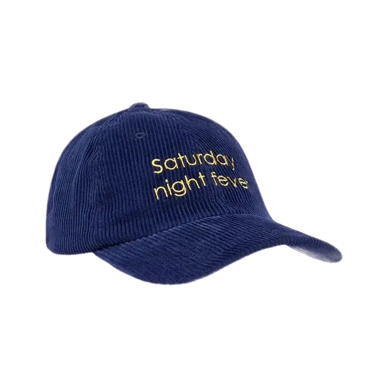 Casquette en velours côtelé bleu Surfshop - Shapers Club House avec broderie jaune Saturday night fever