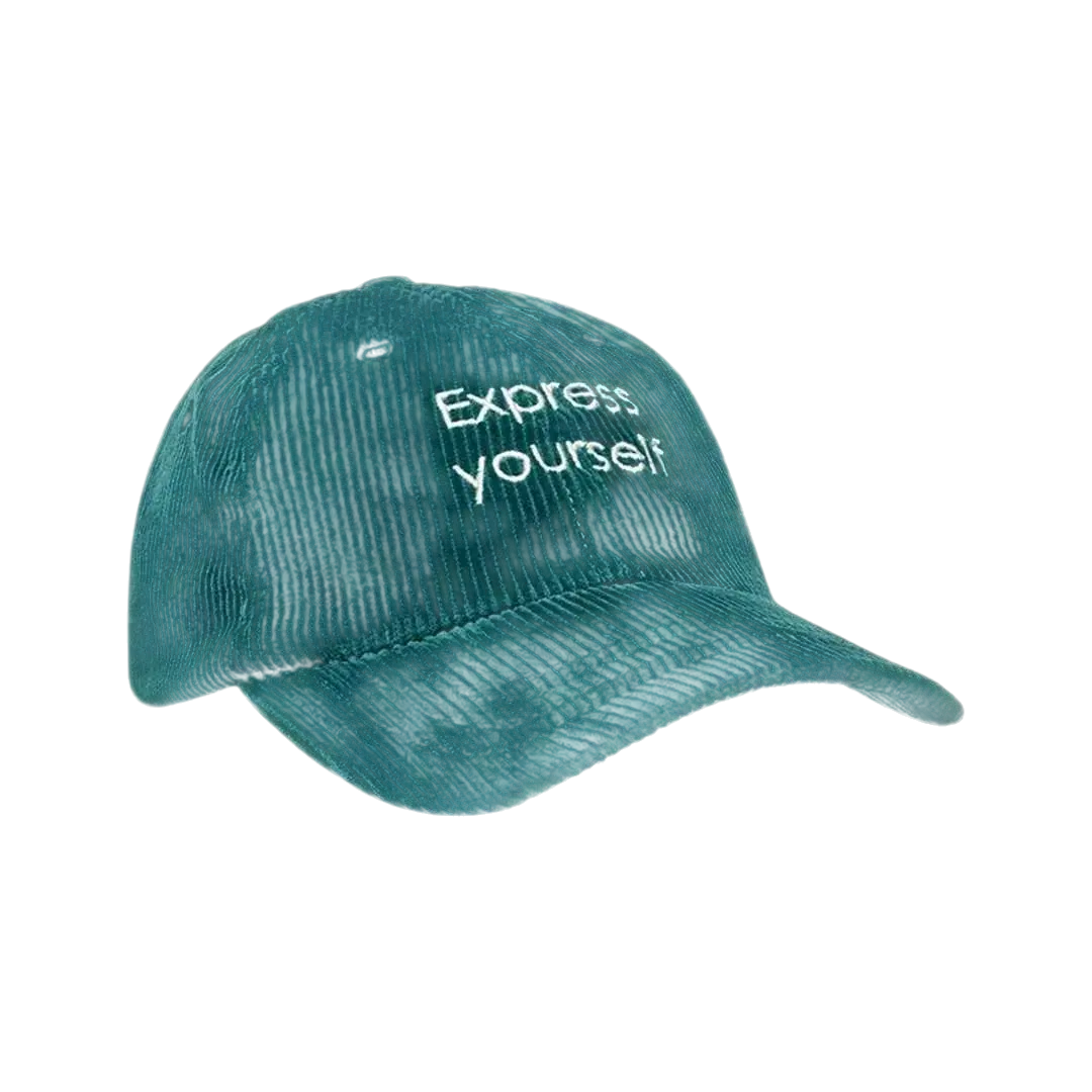 Casquette en velours côtelé vert Surfshop - Shapers Club House avec broderie blanche Express yourself