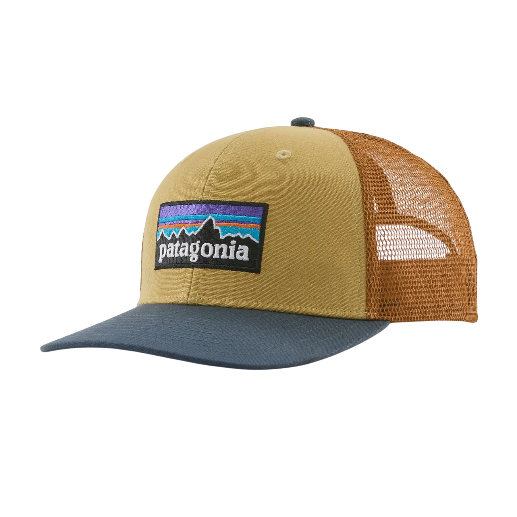 Casquette trucker Surfshop - Shapers Club House Patagonia P-6 beige avec filet marron et visière grise