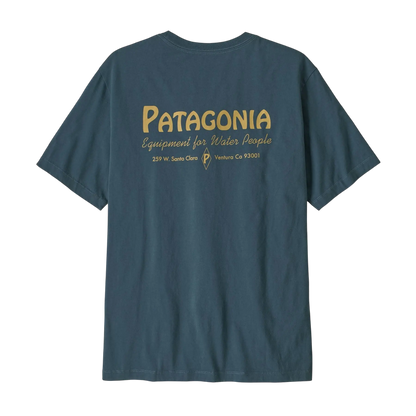 T-shirt bleu Patagonia Surfshop - Shapers Club House en coton avec imprimé graphique Water People au dos