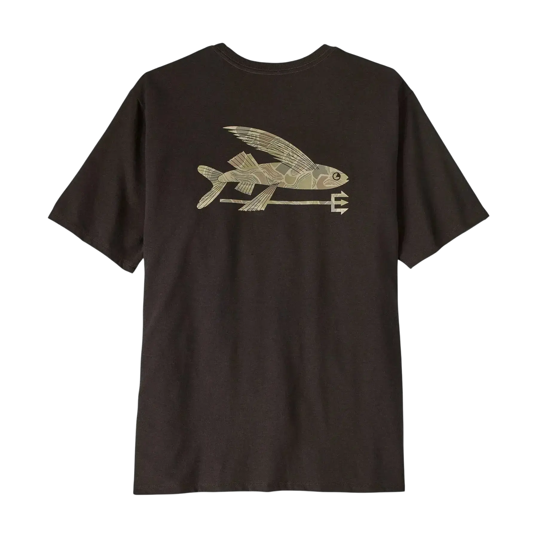 T-shirt marron Surfshop - Shapers Club House en coton biologique avec motif Flying Fish imprimé au dos