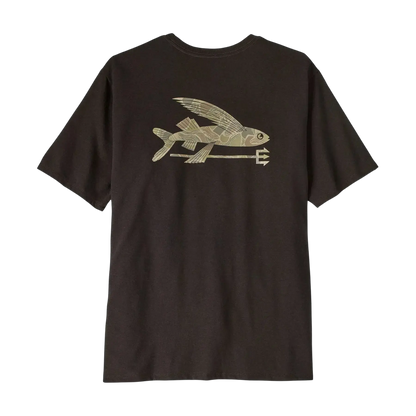 T-shirt marron Surfshop - Shapers Club House en coton biologique avec motif Flying Fish imprimé au dos