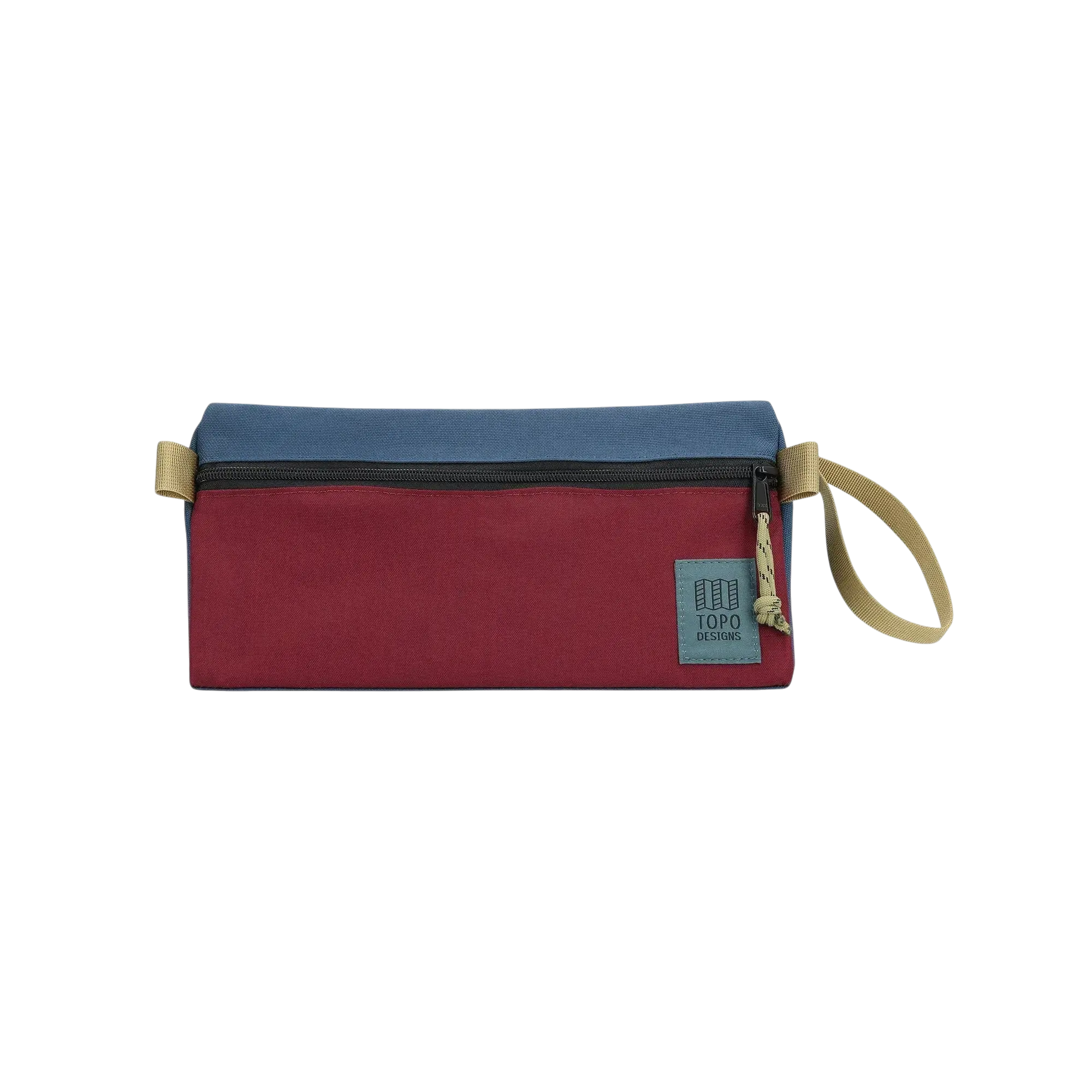 Trousse de toilette Surfshop - Shapers Club House TOPO en denim bleu et bordeaux avec dragonne et fermeture éclair